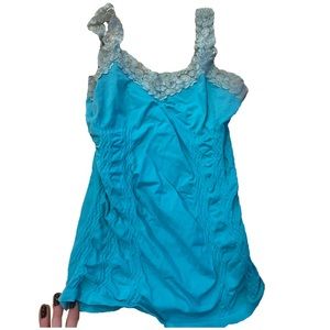 blue y2k exercise tank with lace
